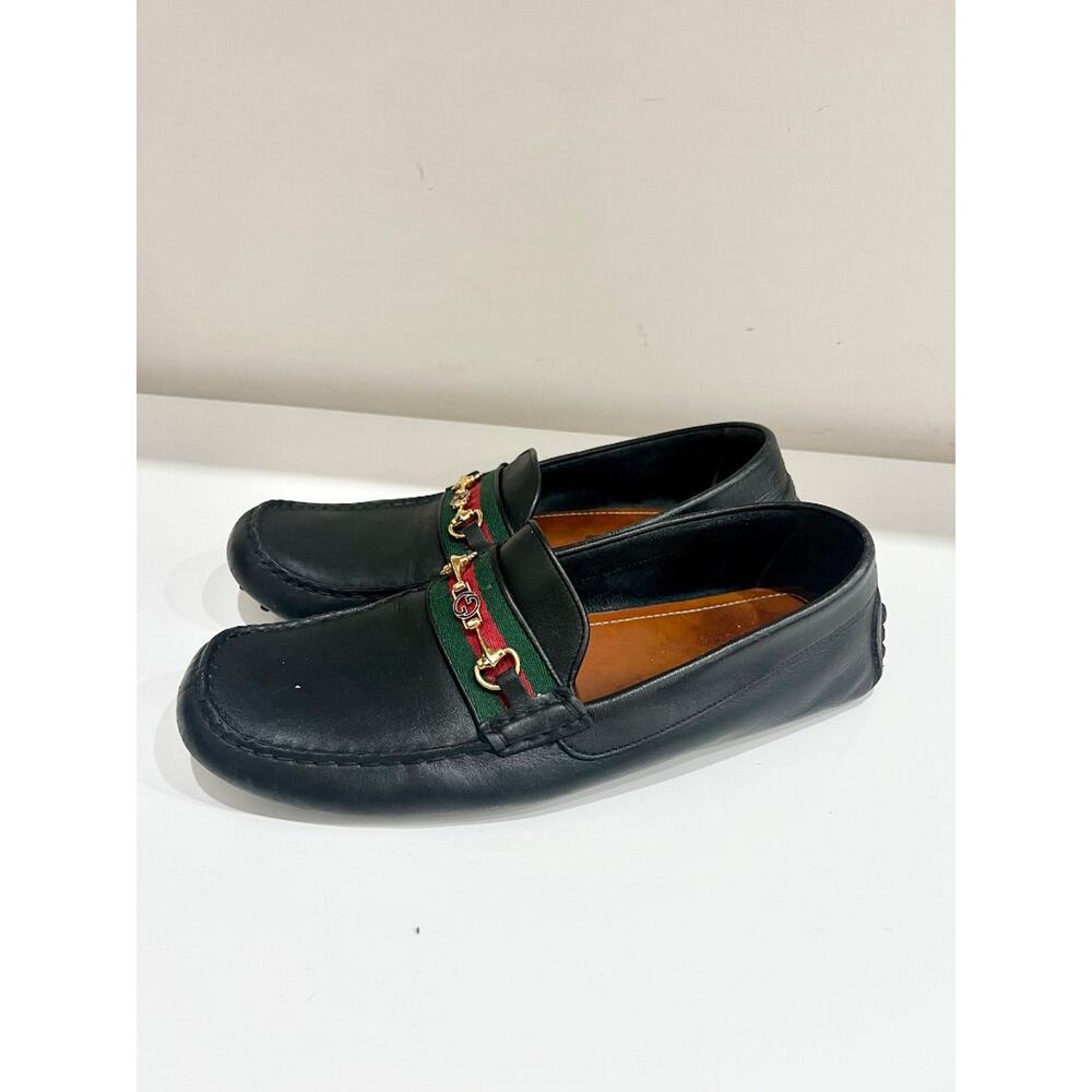 Gucci Black Leather Loafers with Red and Green Accents - Picture 2 of 7